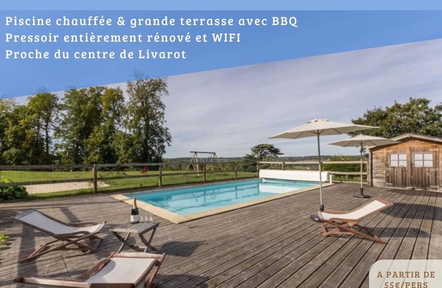 Le PRESSOIR DE NEUVILLE IN THE HEART OF THE PAYS D'AUGE WITH HEATED SWIMMING POOL