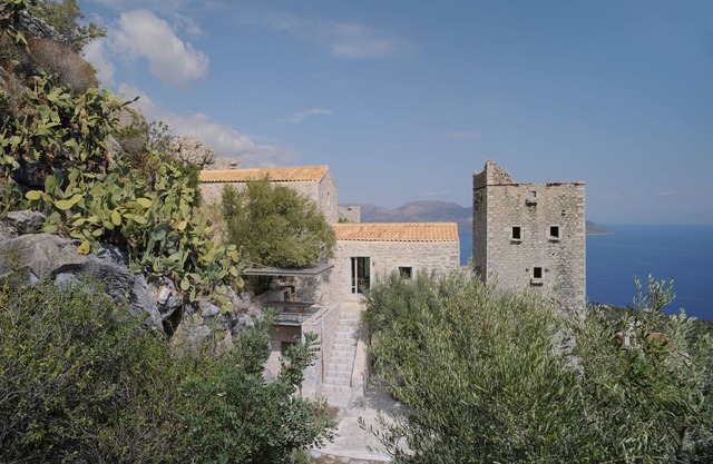 Maina, a traditional hillside house with full sea view in Mani, Peloponnese.