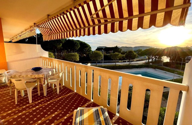 Modern flat with pool view balcony