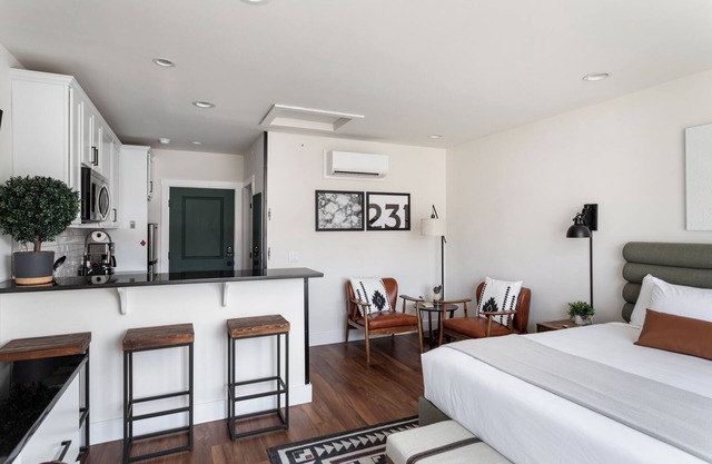 New Pet-Friendly Modern Studio with Resort Amenities. Sauna, Hot Tubs, & More!