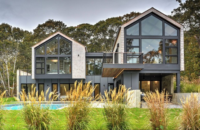 Ocean views + pool, on private road with short walk to beach.