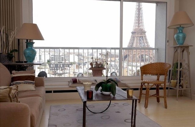 Paris Apartment : Eiffel View from All RoomsBalcony, Air Con