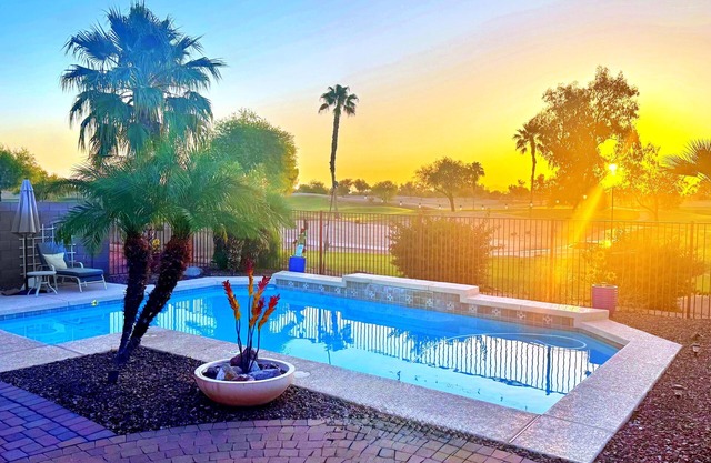 Refreshing Pool, backyard oasis, golf course views, fire pit, master suite