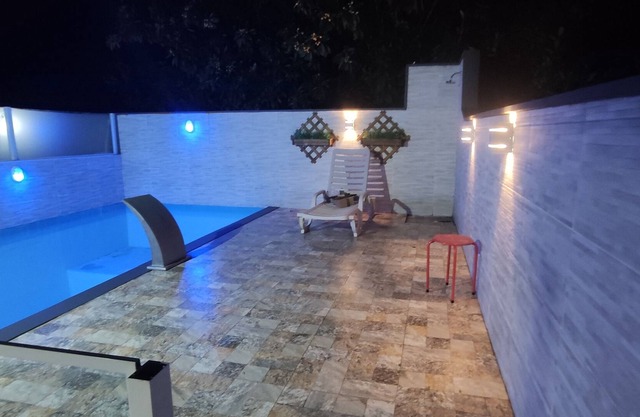 rustic house, wood and masonry