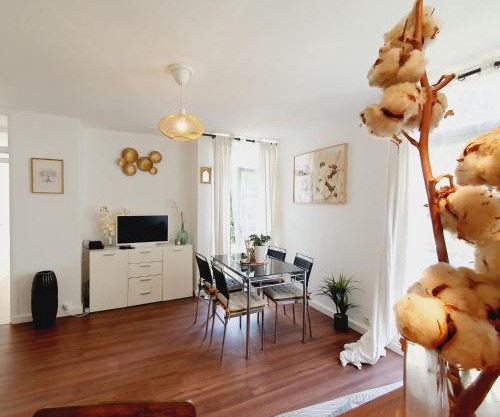 Séjour cosy près de Paris T3 cuisine ouverte et bar