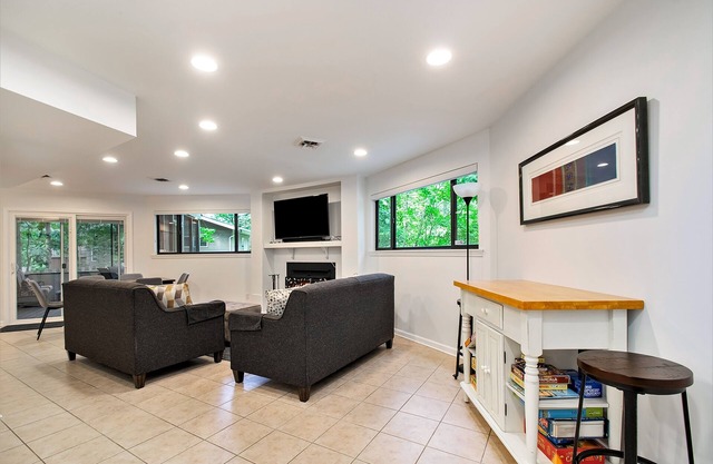 Serene property with firepit, deck, wood-burning fireplace, & AC - beach access