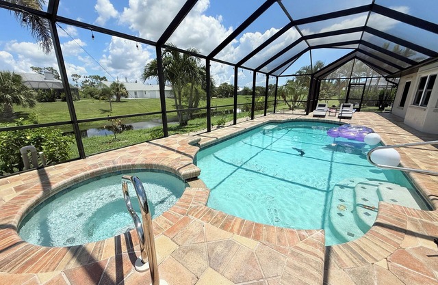 Serenity in luxury. Modern 3-bedroom house with large heated saltwater pool