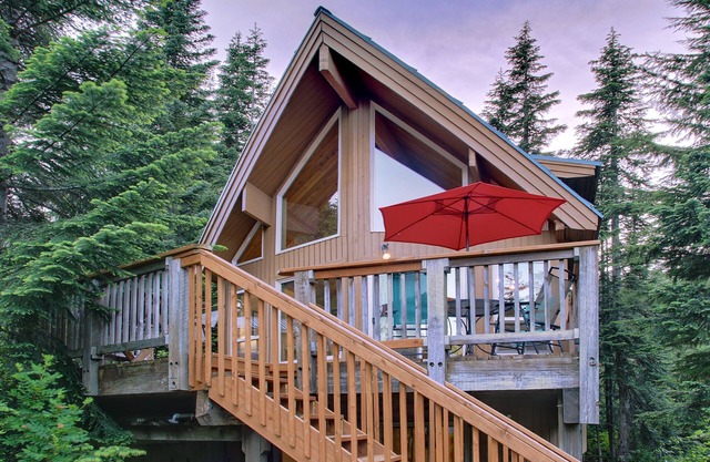 Ski chalet with mountain views.