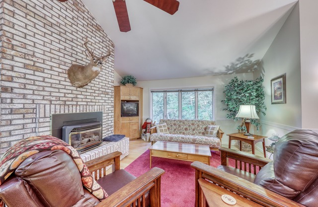 Spacious mountain view condo with library & gas fireplace - near skiing