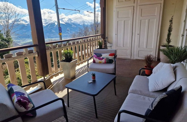 Stunning views of Swiss Alps in this contemporary and stylish apartment.