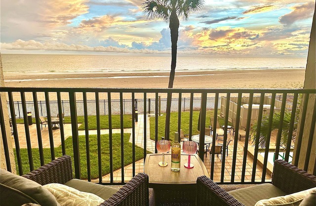 The Shores, updated Beach Front Condo, balcony with direct Gulf view, pool.