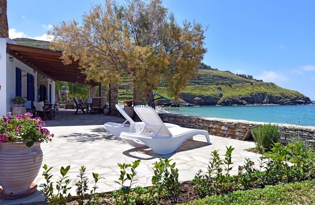 The "Stone Beach House" right on the beach in Kampi, near Koundouros