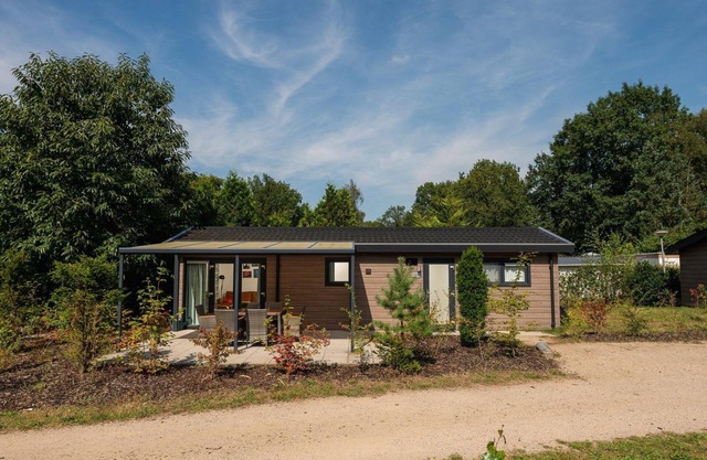 The Veluwe Lodge offers luxury and space for 5 guests with modern amenities in a serene, green setting.