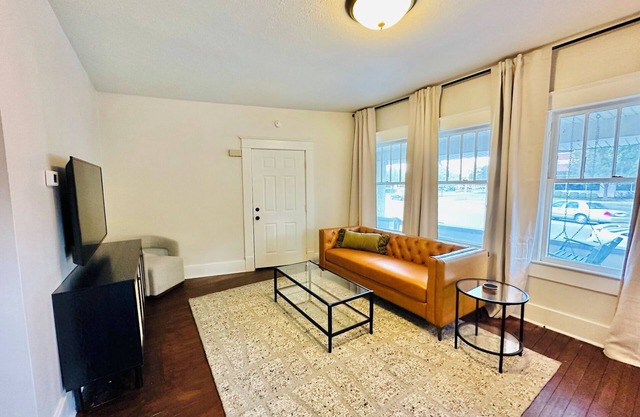 This apartment sits across the street from the school