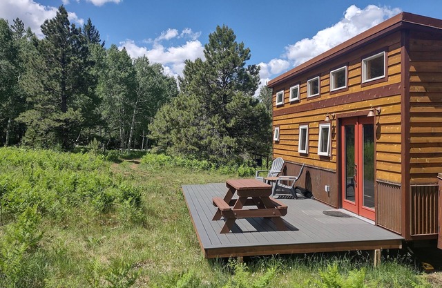 Tiny house on the prairie with mountain views.