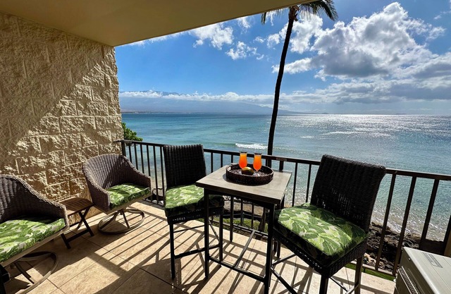 Upscale Maui Oceanfront-Beachfront Condo, Lanai overlooking ocean with epic view