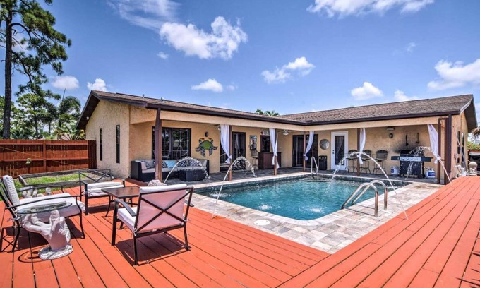 Bonita Shores House | 2 Miles From The Beach! Resort Style Backyard, Pool, Private Tiki Bar & Spa