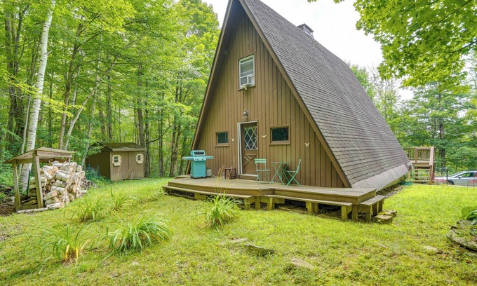 Becket Cabin | A-Frame Cabin w/Furnished Deck in Becket!