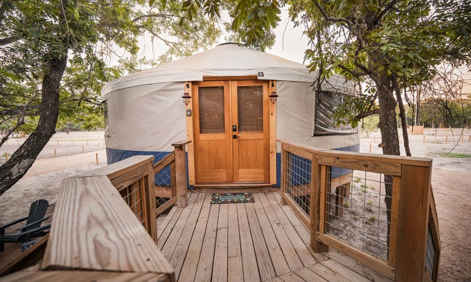 Bandera Cabin | Blue Jay Yurt/Cold A/C!/Medina River/Hot Tub/Close to Town/River Yurt Village