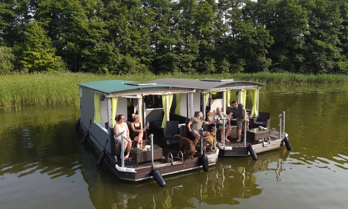 Priepert Boat Rental | Boat 'Priepert 2' in Mecklenburg Lake District with Covered Terrace
