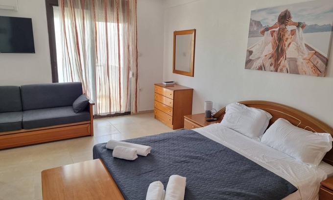 Nea Peramos Apartment | Charming spacious studio in enchanting Nea Peramos, Kavala with WiFi and AC