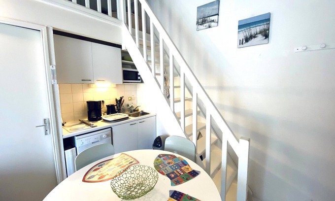Les Sables d'Olonne Apartment | Charming T2 Mezzanine with Balcony, 700m from Beach, Well-Equipped, Calm Area
