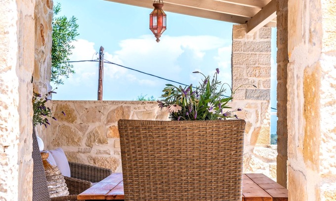 Mpogdanatika House | Charming Villa with Pool, Sea views, BBQ, Verandah amongst the Olive Groves