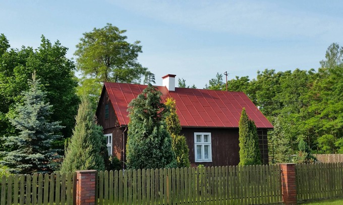gmina Rusiec House | Charming wooden house with fireplace on a fencedPlot, lake in a walking distance