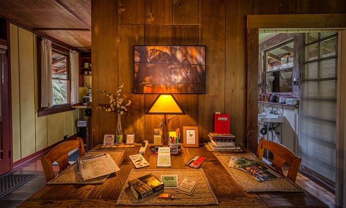 Volcano Cabin | crater rim cabin garden view
