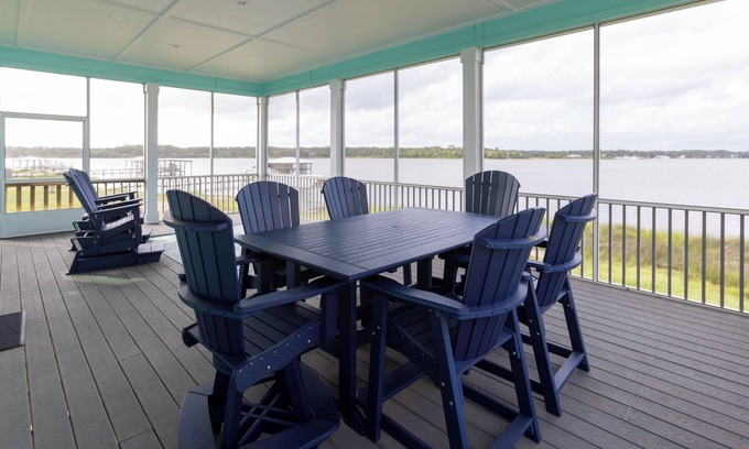 Gulf Shores House | Dolphin Dreams- OMG View! Kayaks! Private Dock! RV Pad W/Hookups!