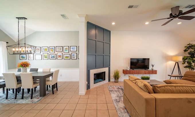 Manvel House | Entire Modern 3br house with glass fireplace and patio.