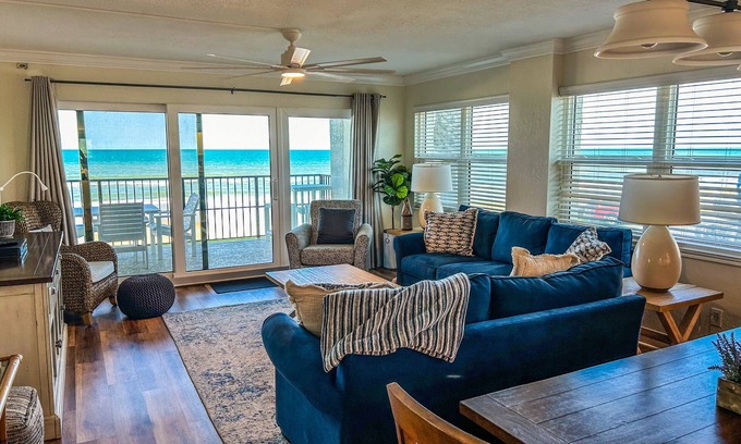 New Smyrna Beach Condo | Family-Friendly, Luxury, Direct Oceanfront, 2nd FLR Corner unit, Car-Free Beach🏖️