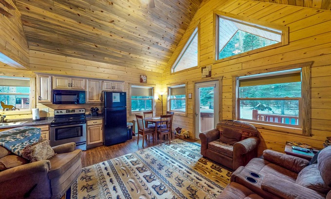 South Fork Cabin | Homey cabin near National Forest with private hot tub, deck, grill, & WiFi
