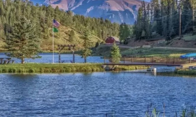 Spring Valley House | Lake front property, Pikes Peak view from living room, hot tub