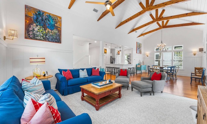 Cottage District House | Large Designer Home with Prime Watercolor Location near Tennis and Seaside Path