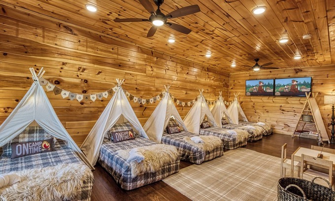 Gatlinburg - Pigeon Forge Cabin | Large Group Getaway, 2 Side by Side Cabins with Hot Tubs, Mountain Views and FUN