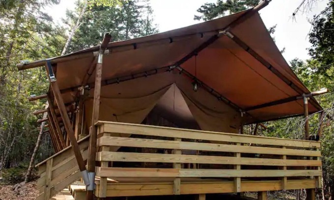 Salsbury Cove RV Rental | Loon Tent, Woods of Eden Glampground, Acadia.