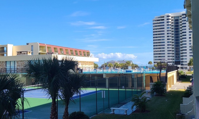 Daytona Beach Condo | Lots of Amenities, Walk across the street to the Beach, Beach view from Pool