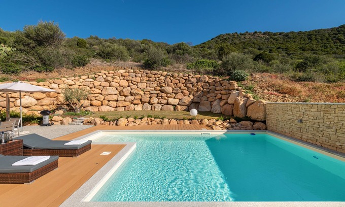 Chia Villa | Luxurious Holiday Home with Terrace, Wi-Fi, Air Conditioning & Pool; Parking Available, Smaller Pets Allowed