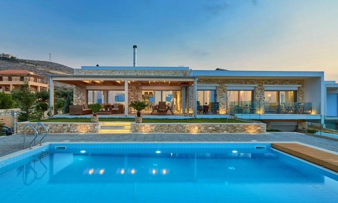 Vathianos Kampos Villa | Luxurious Villa with sea view,Heated pool & Sauna