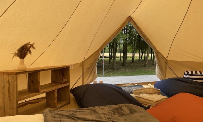 Toppesfield RV Rental | Luxury Bell Tent: Countryside Escape with Private Kitchen & Bathroom.