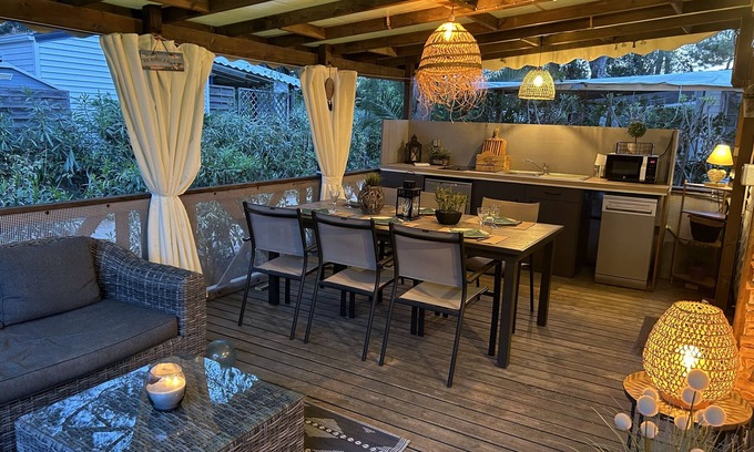 Cote d'Azur- French Riviera House | MOBILE HOME 150 m PAMPELONNE BEACH -SAINT TROPEZ- Toison d'Or 5 stars