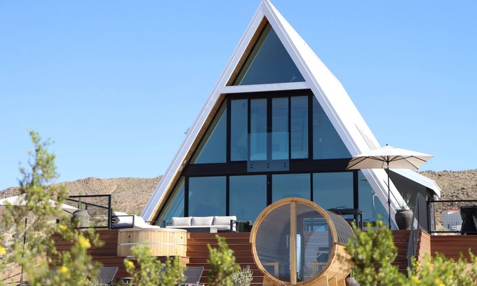 Yucca Valley Villa | Modern Luxury A-Frame with Pool, Sauna & Hot Tub