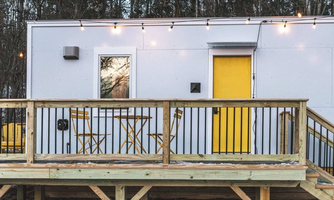 Johnson House | Modern Tiny House w/hot tub & river near Stowe