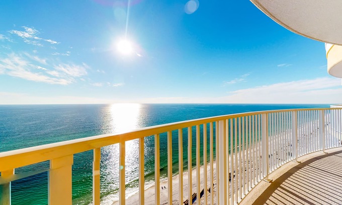 West Panama City Beach Condo | Ocean-view condo with pool, hot tub, WiFi, AC, & complimentary beach service