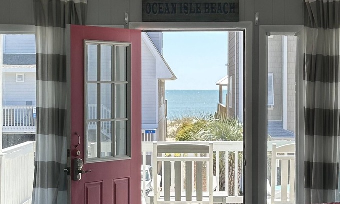 Ocean Isle Beach House | Ocean View Family Home! Games, Hammocks & Chill Space Underneath. Walk to Shops!
