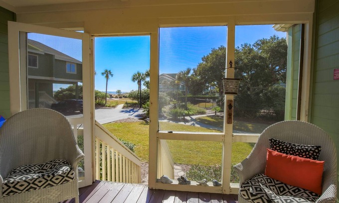 Isle of Palms Condo | Ocean Views! Wonderful Screened Porch w/Exterior Door to Access the Community Pool or Wide Beach