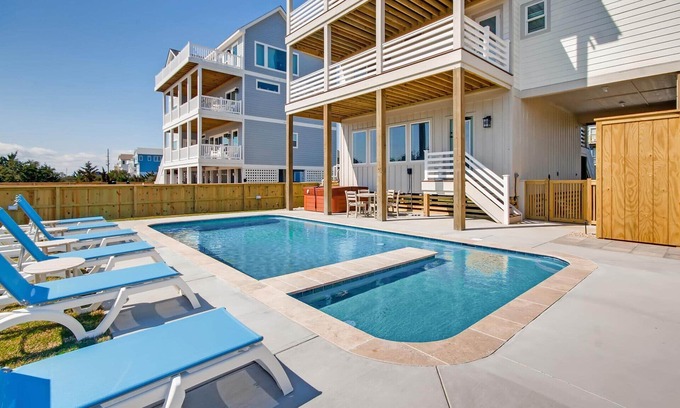 Salvo House | Oceanview Dog Friendly Home w/Private Pool, Hot Tub, Game Room, Beach Nearby
