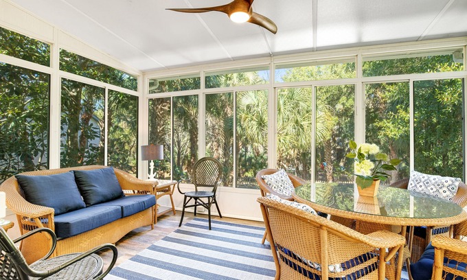 Sunset Point House | Palmetto-lined home with porches, yard & hammock - walk to beach/town