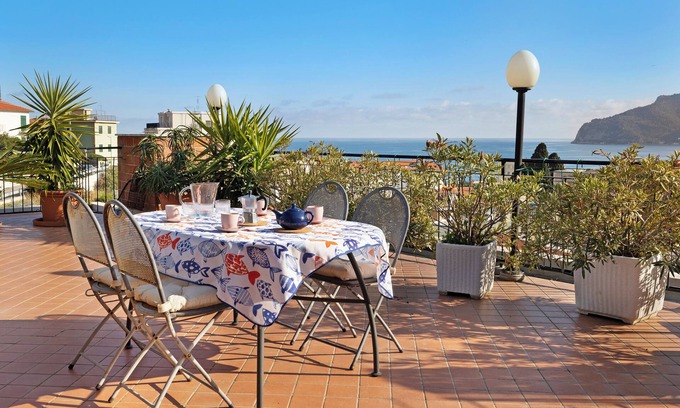 Spotorno Apartment | Penthouse apartment "Cielo E Mare" with Sea View, Private Terrace & Air Conditioning.